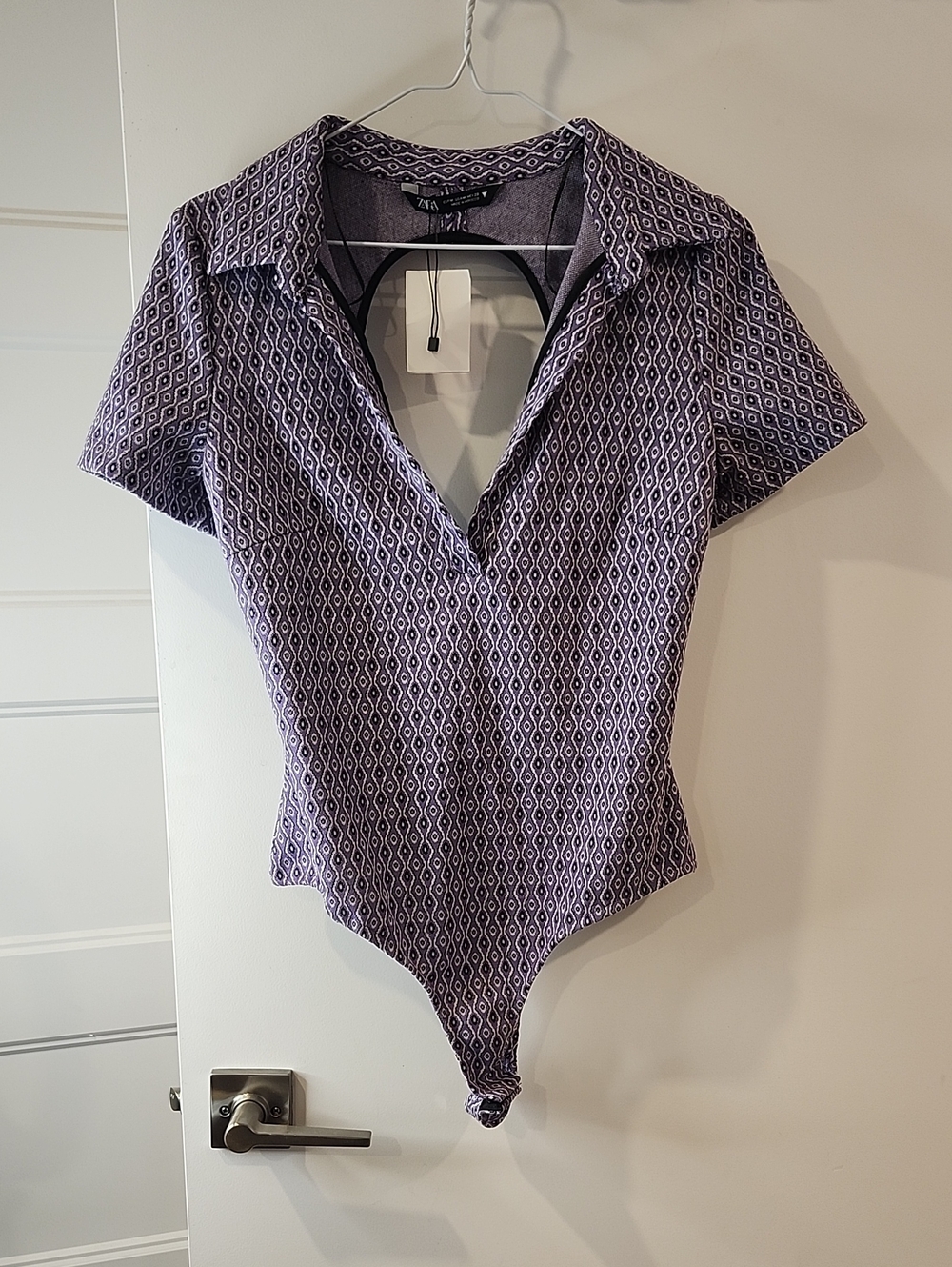 P2P 16" NWT Zara Lavender Geometric Collared Short-Sleeve Bodysuit